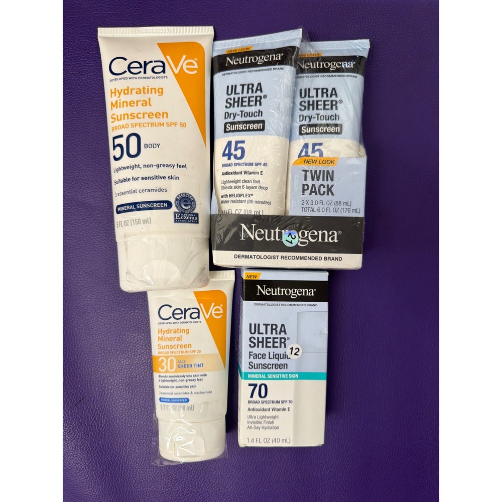 CeraVe Neutrogena Sunscreen Bundle SPF 30 45 50 70 Mineral Tinted Lot of 5